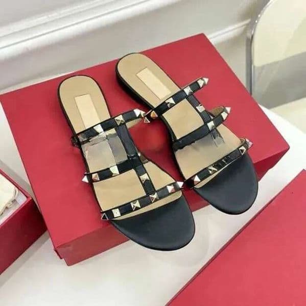 2026 Sandals Designer Women Slippers Rievts Flat Bottom Summer Brand Genuine Leather Peep Toes Nude Black Gold Matte Sexy Beach Casual Shoes Size 35-44