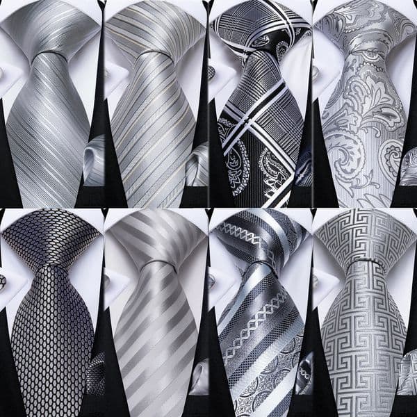 Gray Striped Paisley Silk Ties For Men Wedding Accessories Mens 8cm Neck Tie Pocket Square Cufflinks Gift DiBanGu 260316