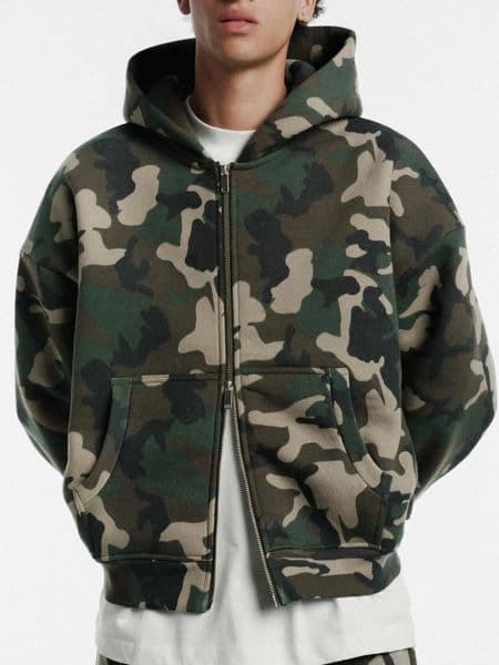 Men Camouflage Pattern Zipper Sweatshirt Y2K Retro Zip Up Hoodie High Street Hip Hop Streetwear Oversized Camo Hoodie Clothing 260316