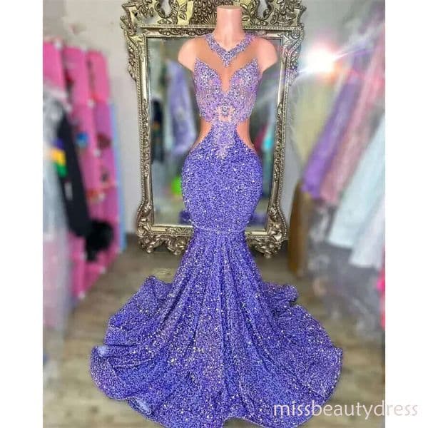 Sequins Lilac Dias New Mermaid Prom Dresses For Black Girls Bead Crystal Rhies Gown Birthday Party Gowns Bc18999 0618 s