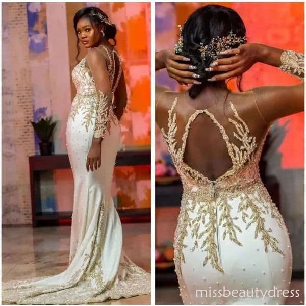 Mermaid Wedding Dresses Bridal Gown Gold Lace Applique Scoop Neck Long Sleeves Beaded Custom Made Vestidos De Novia Floor Length Beach Garden Plus Size