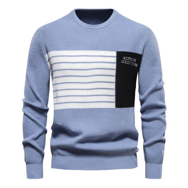 Autumn New Polo Men's Sweater Striped Shirt Patchwork Long Sleeve Men's Knitwear Round Neck Trendy Men's Hoodie Casual Sweater