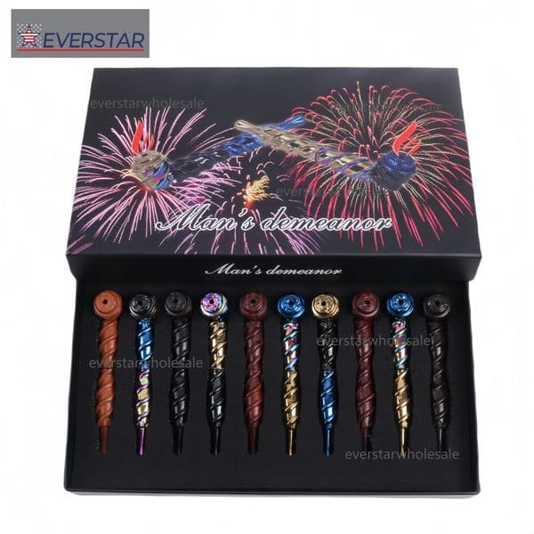 Metal Hand Pipe Spiral Tube Multi Color Electroplated-10pcs/Box Color Assorted