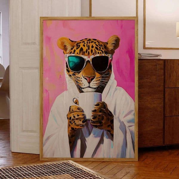 k Leopard Print Drinks Coffee Dopamine Wall Art Prints Canvas Painting Poster Picture For Living Room Home Decor (No picture frame 26W0317