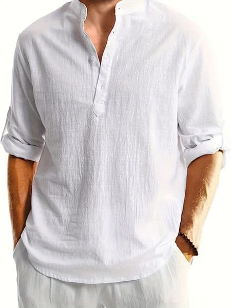 Mens Casual Fashion Long Sleeve Linen Shirt Stylish Comfortable Breathable Mens Clothing 260317