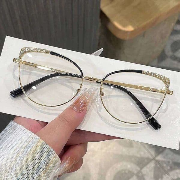 Stylish Cat Eye Diamond Metal Frame Optical Spectacle Eyeglasses Fashion Elegant Anti Blue Light Computer Glasses 26Y0317
