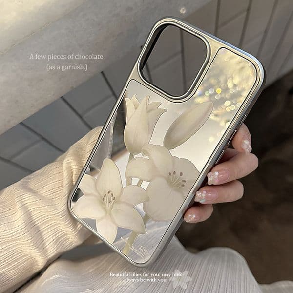 Mirror Phone Case For Iphone 16 15 14 13 Pro 12 11 Max 16Promax Colorful Lily 16Pro Phone Case 15Pro Pearl Charm 14Promax 15Promax Cover Hard 13Pro 13Promax 12Pro Shell