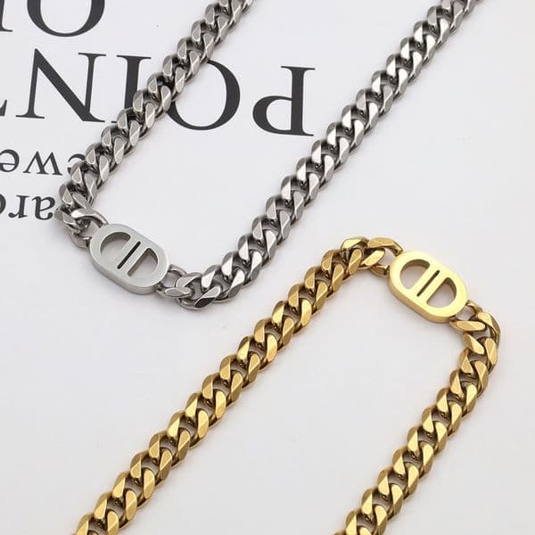 Hip-Hop Trendy Titanium Steel Cuban Chain Personalized 18K Gold Double D Necklace Non-Fading Bracelet Jewelry Earrings