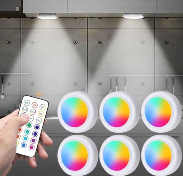 2PCS 3PCS 4PCS 6PCS RGB Color Under Cabinet Lights Wireless Battery LED Lights Remote Control Dimmable Wardrobe Night Lamp For Bedroom Kitchen