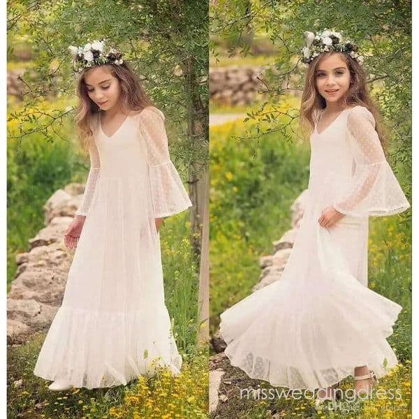 first communion dress for girls bohochic lace flower girl dresses long sleeves floor length custom made kids formal wear