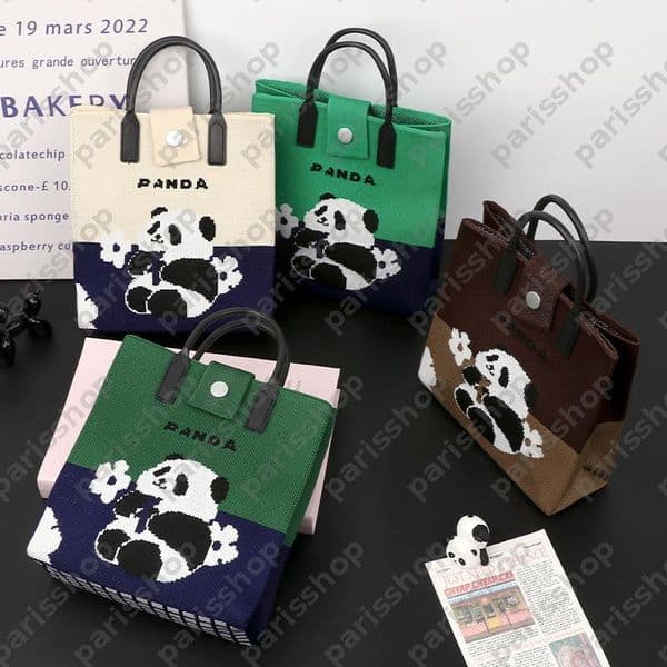 Cute Panda Knit Tote Bag Lightweight Woven Handbag With Snap Closure Reusable Small Shopping Bag For Women Perfect For Daily Use Gift Giving DSD26031715