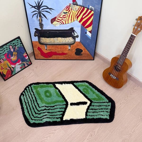 Cartoon Dollar Green Tufted Rug Bathroom Mat Bathmat Rug Carpet Entrance Doormat Floor Anti Slip Foot Pad Aesthetic Home Decor 260316