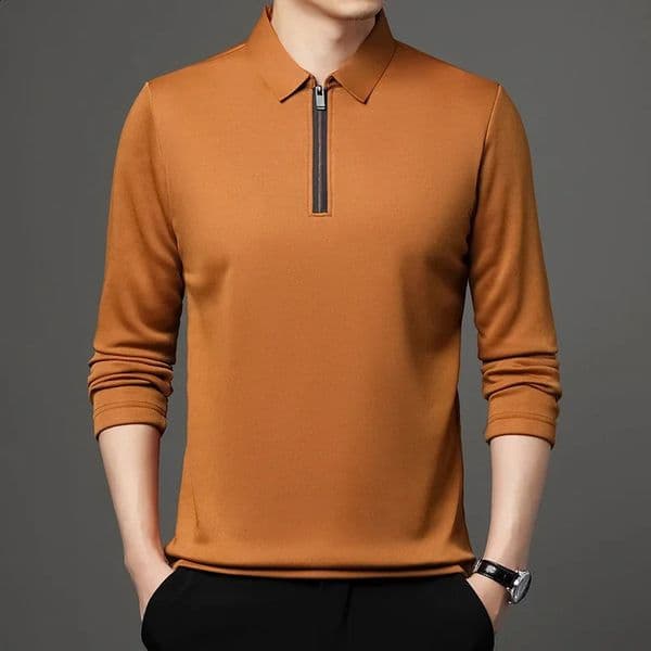 Mens Solid Color Long Sleeved POLO Shirt Casual Fashion Top 260317