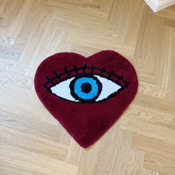 Red and Blue Heart Shape Eye Tufting Rug Soft Fluffy Cute Animal Mat Bunny Carpet Bedroom Floor Anti Slip Pad Home Kids Room 260316
