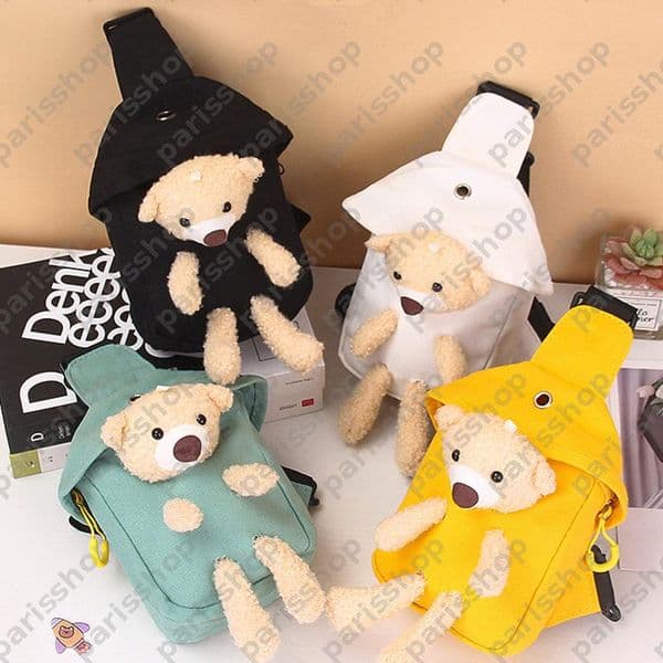 Cute Plush Bear Kids Chest Bag Lightweight Canvas Crossbody Belt Bag For Girls Boys Adjustable Strap Bum Bag For Daily Use Gifts For Children DSD26031713