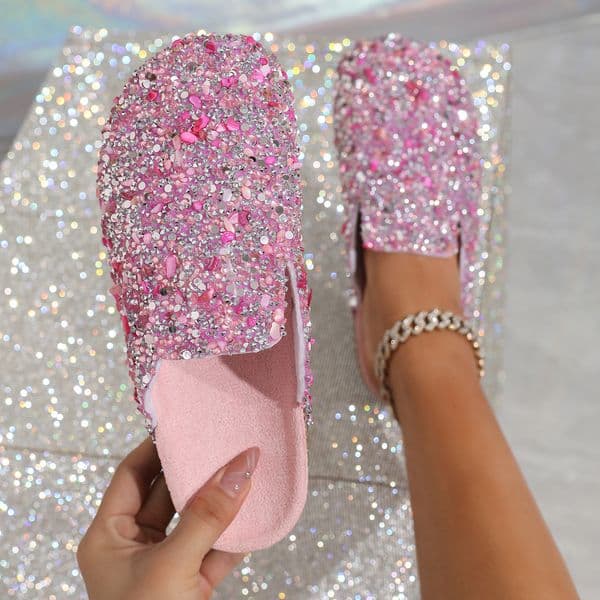 2026 Luxury Botou Pointed Brick Slippers For Women, Sequin Hlf Slippers, Adult Cork Shoes, Comfortble Csul Non-Slip Europen Nd Americn Style Sndls