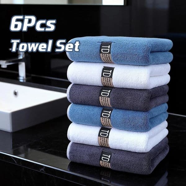 6pcs Thickened Microfiber Towel Set 40x80cm/157x315 Towel Absorbent Quick-Drying Suitable for Family Fitness and Travel 260313