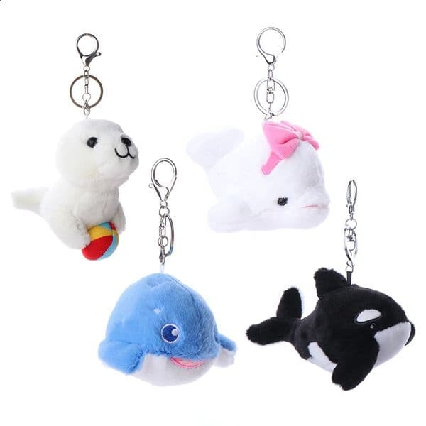 Marine Animal Series Keychain Sea Lion Killer Whale Skate Ray Whale Keyring Backpack Charms Bag Decor Toy Plush Animal Doll 260313