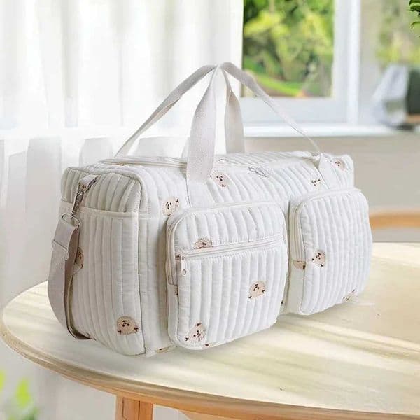 Quilted Baby Diaper Bag Large Mommy Bag Cute Duffle Bag for Women Bear D260317