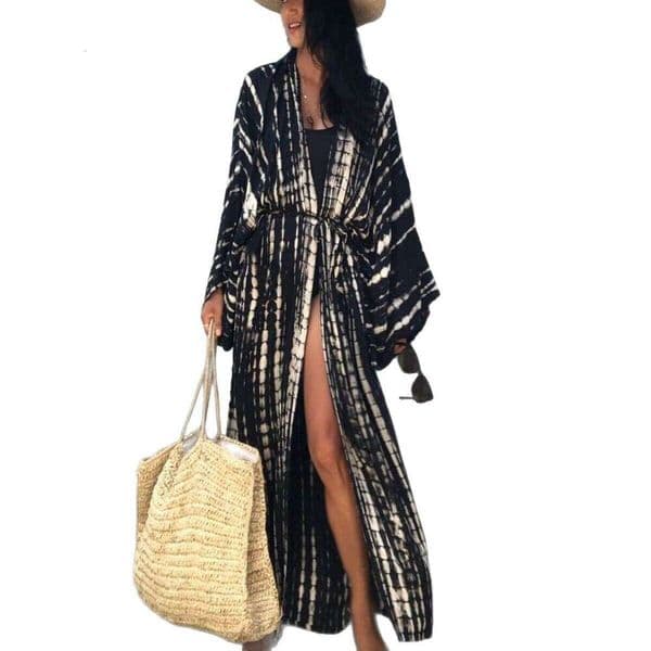 Cross-border European and American rayon printed bikini cover-up loose sun protection beach jacket cardigan MB304