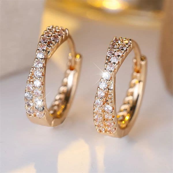 White Zircon Small Stone Crossed Hoop Earrings For Women Vintage Gold Silver Color Wedding Jewelry Versatile Accessory 260316