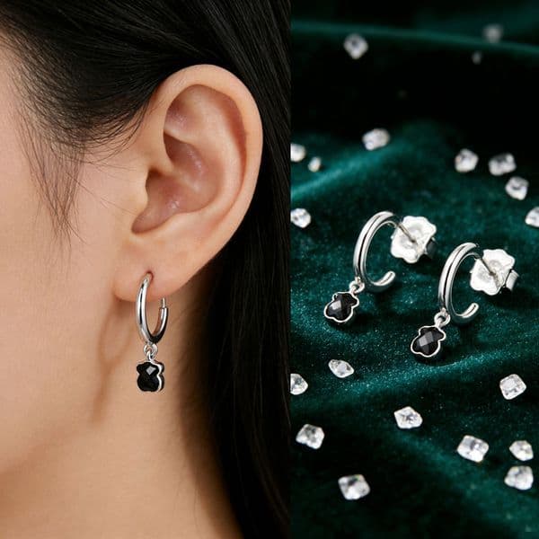 White Pearl Drop Bear Earrings Silver Plated Elegant Dangle Earrings Cute Animal Jewelry For Women Wedding Party Daily Wear Luxury Jewelry Gift