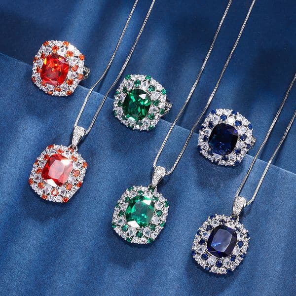 Pendant Necklaces Jewelry Copper Bottom Gold Plated Jewelry Set Simulation Color Diamond Set Female Main Stone 10 x12mm