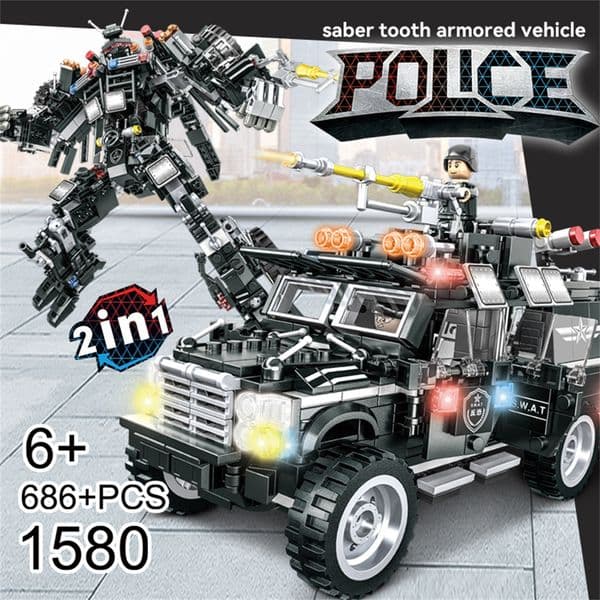 2-in-1 SWAT Sabertooth Armored Vehicle Transforming Robot Building Blocks Toy
