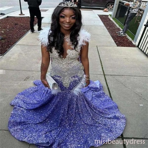 Elegant Lilac Prom Dresses Mermaid Sequins Evening Gowns with Beaded Crystals Black Girls Met Gala Special Occasion Robes Custom Made O15