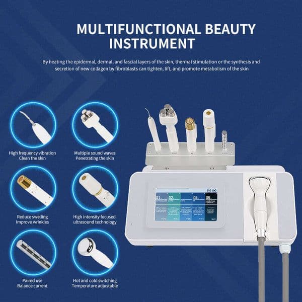 High Performance 6 In 1 HIFU RF Ultrasound Skin Tightening Wrinkle Removal Face Lifting Layered Anti-Aging Face Care Pore Shrinking I Cool Plus Beauty device