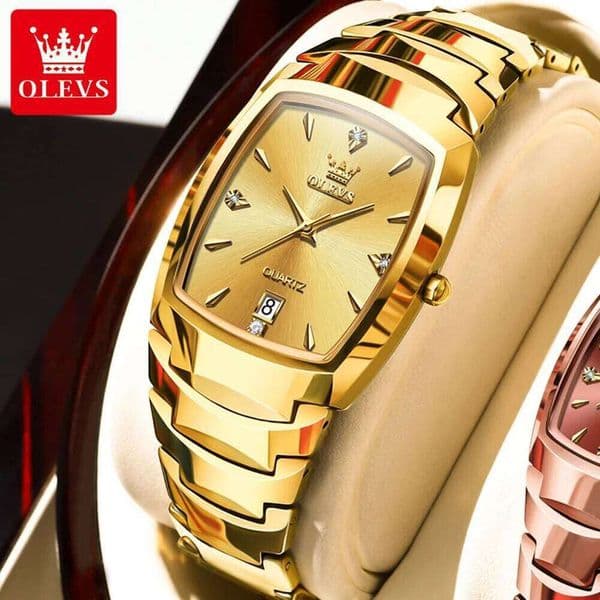 OLEVS 7006 Business Men Quartz Tungsten Steel Watchband Rectangular-dial Wristwatch Calendar Classic Dial Waterproof Watch