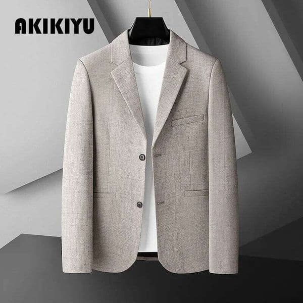 KIDWHXR Man Suit Coat Turn Down Collar Single-Breasted Men Blazer Simple Solid Color Pocket Business Office Male Outerwear AKIKIYU