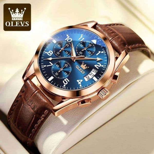 OLEVS 2878 Luxury Quartz Business Multi-functional Luminous Waterproof Leather Strap Chronograph Dial Men's Watch