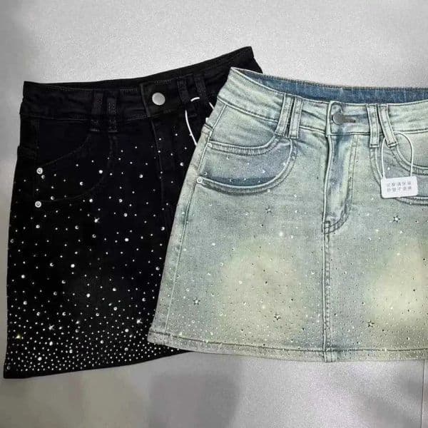 Denim Shorts Summer Starry Hot Rhine Skirt For Women rhinestone-studded high-waisted bold girl-style anti-glare short skirt