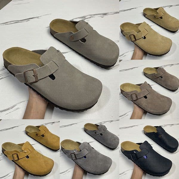 Designer Clogs Women Men Sandals Slippers Mules Cork Flat Soft Fluffy Fashion Suede Taupe Summer Leather Black Blue Grey Slide Beach Casual Shoes With Box