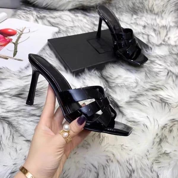 Summer Womens Open Toe Stiletto heel Slippers Shallow Mouth Fashion High Heel Sandals Casual Solid Color