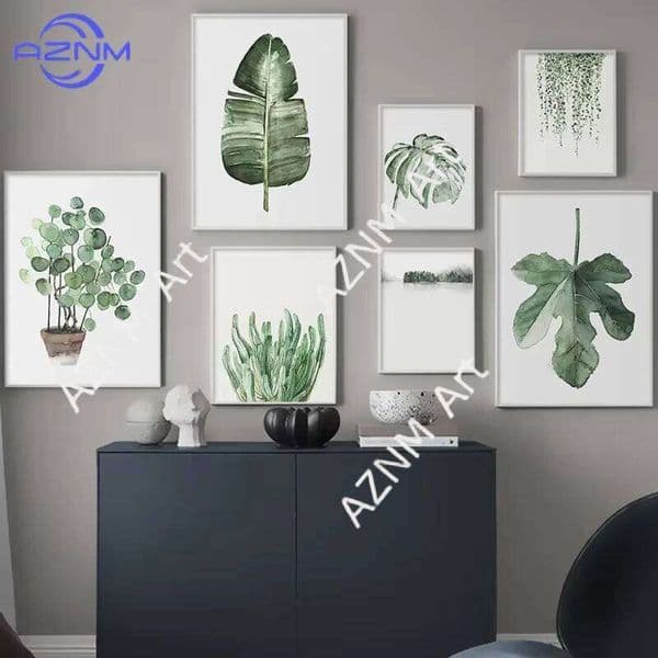 s Paintings Posters and Prints Wall Art Picture Green Style Plant Leaves Potting for Living Room Decoration (No picture frame 26W0317