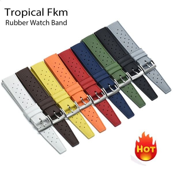 Premium Tropical FKM Rubber Straps 18mm 19mm 20mm 21mm 22mm 23mm 24mm Quick Release Perfect Fit Flat End Universal Watch Strap 260316
