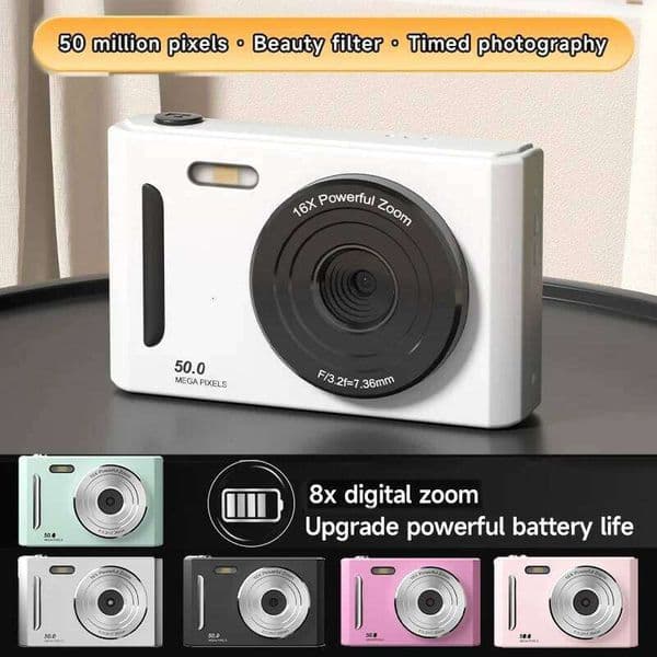 Digital Camera with Flash Light Dual 50MEGA Hd Pixels 2.4in Screen Retro CCD Portable 4K Travel Cam Entry-level Photograph 26L0317
