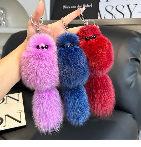 Cute Real Fox Toys Fox Fur Keychain Pompom Plush Animal Childrens Toy Bag Pendant Jewelry Car Key Metal Girls Ring Trinket 260313