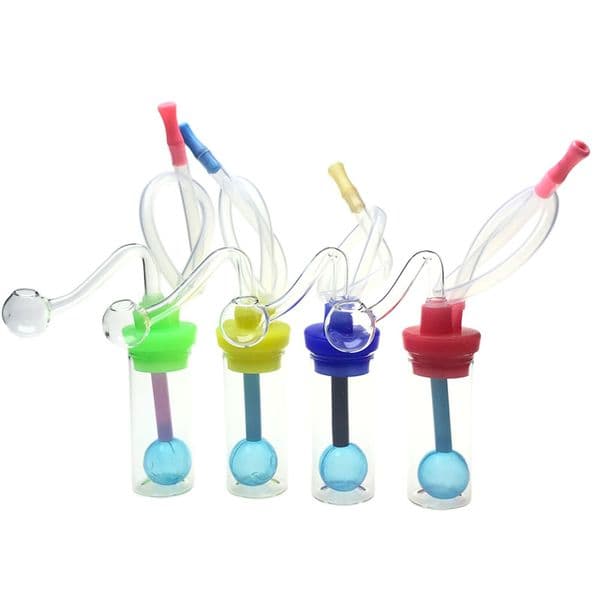 Goodsstore 3.5 Inch Oil Burner Glass Water Bong Head Pipe DIY Silencer Mini Travel Smoking Bongs Silicone Cap Straw Tube Month Funny Set
