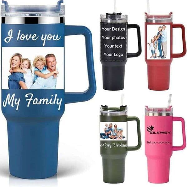 40oz Customized Mug thermos cup Handle Insulated Tumbler With Lids Straw Stainless Steel Coffee DIY Termos Cup for Travel 26Y0317