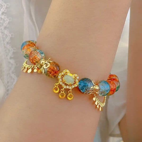 Flying Dunhuang Little Ins Colorful Glaze s Female Super Fairy Tassel Long Life Lock Gold Plated Charms Girl HandString L260317