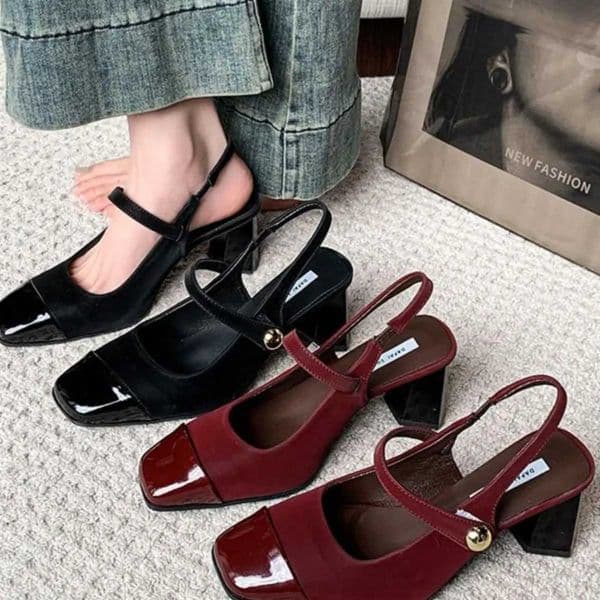 Womens High Heel Sandals Comfortable Soft Leather Fashion Square Toe Chunky Mary Jane Shoes Elegant Versatile Shallow Pumps K260317