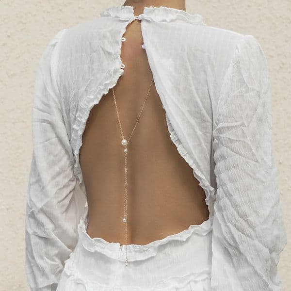 Sexy Lariat Pearl Beads Back Necklace for Women Bridal Wedding Dress Gown Body Chain Bikini Jewelry 260316
