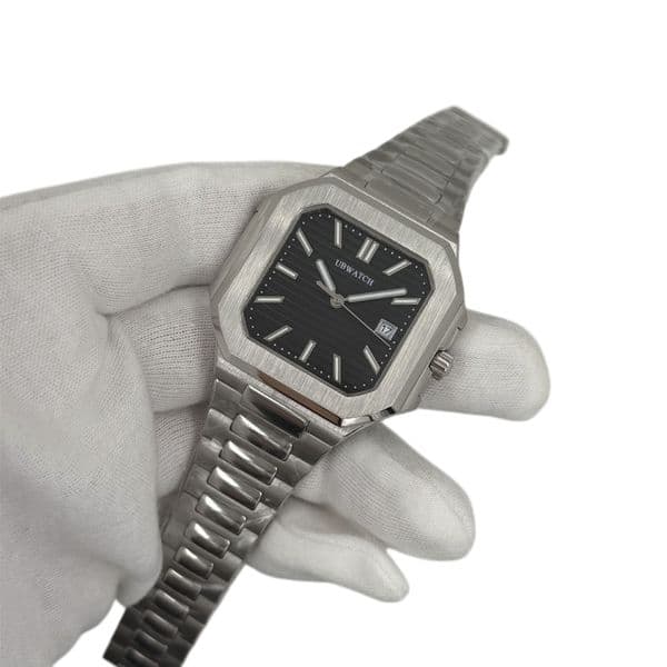 jason007 Luxury P1 Ultra Thin 9MM Thickness Upgraded New Automatic Glass Back Stainless Steel Case Steel Strap Mens Watches Squar Two Tone Black