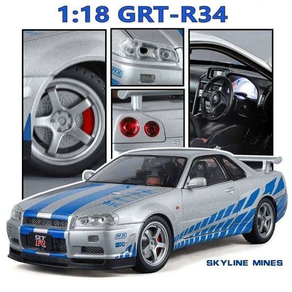 118 GTR R34 Alloy Model Car Diecast Metal Vehicle Sound u0026 Light Collectible Childrens Toy Gifts 26W0317 C260323
