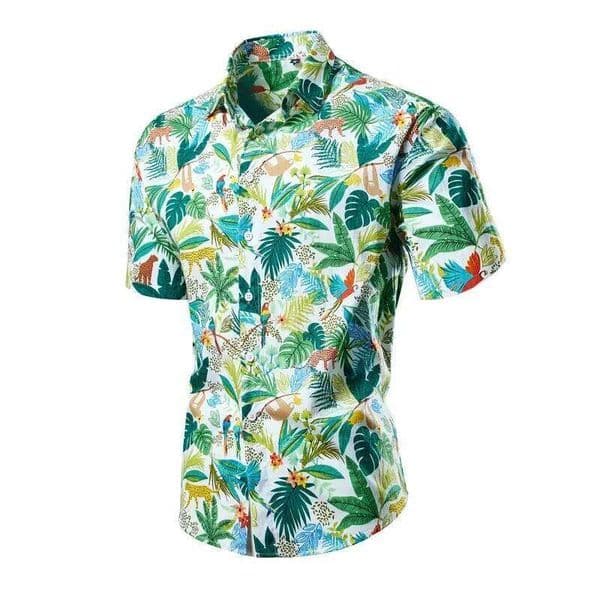 Green Men's Printed Short Sleeve Shirt, Summer Beach Casual Shirts, Single Breasted Lapel Camisa Chemise,Size M-5XL 6XL 7XL 8XL 26Y0317
