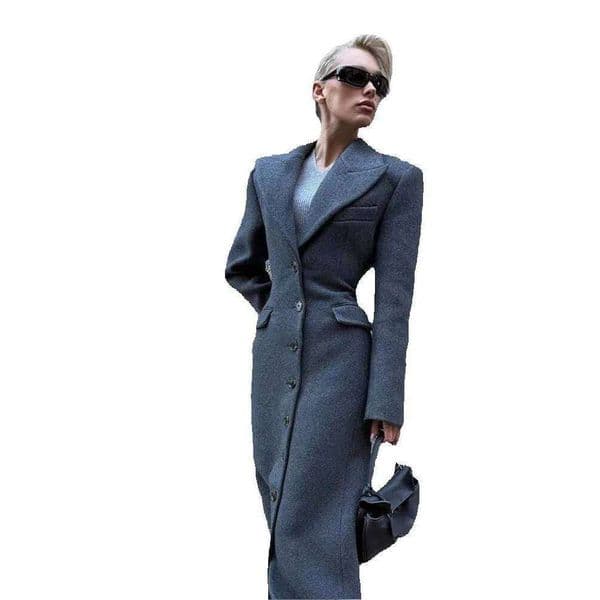 Chic Grey Single Breasted Full Sleeve Jackets Womens Casual Slim Fit Lapel Pockets Coat Female High Street Outerwears 241216 11