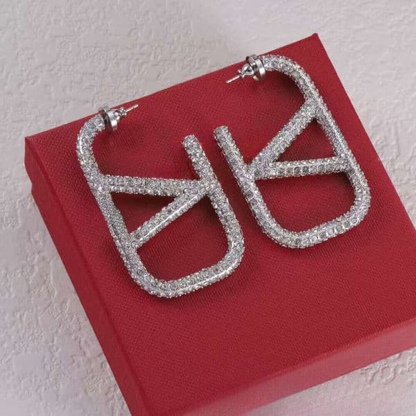 European-style letter-shaped full-diamond large-sized stud earrings with exaggerated luxurious metallic effect for women